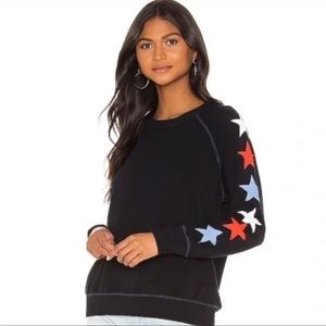 Sundry Black Sweatshirt with Red, Blue & White Star Sleeves